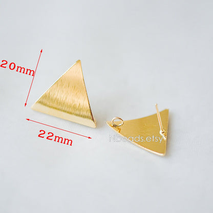 10pcs Brushed Gold Ear Posts with Loops, Real Gold Plated Brass, Triangle Star Round Oval Teardrop Geometric Earring Studs (GB-263)