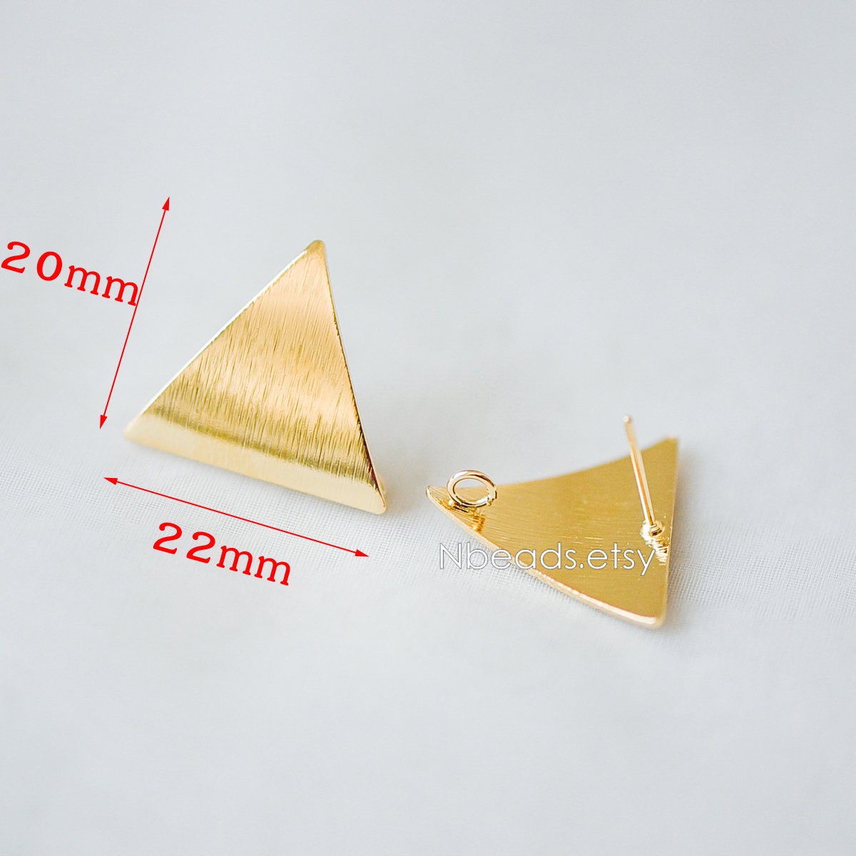 10pcs Brushed Gold Ear Posts with Loops, Real Gold Plated Brass, Triangle Star Round Oval Teardrop Geometric Earring Studs (GB-263)