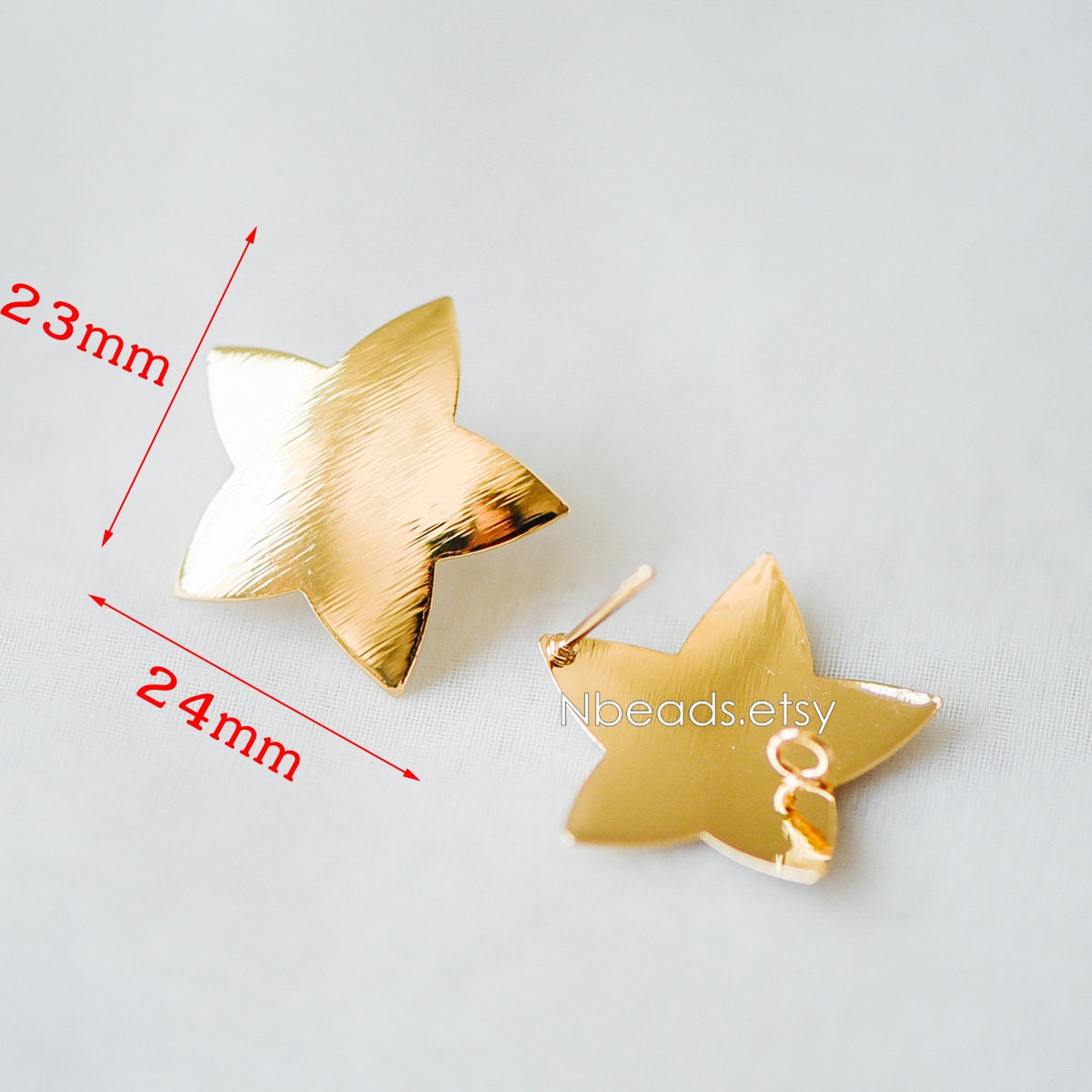 10pcs Brushed Gold Ear Posts with Loops, Real Gold Plated Brass, Triangle Star Round Oval Teardrop Geometric Earring Studs (GB-263)