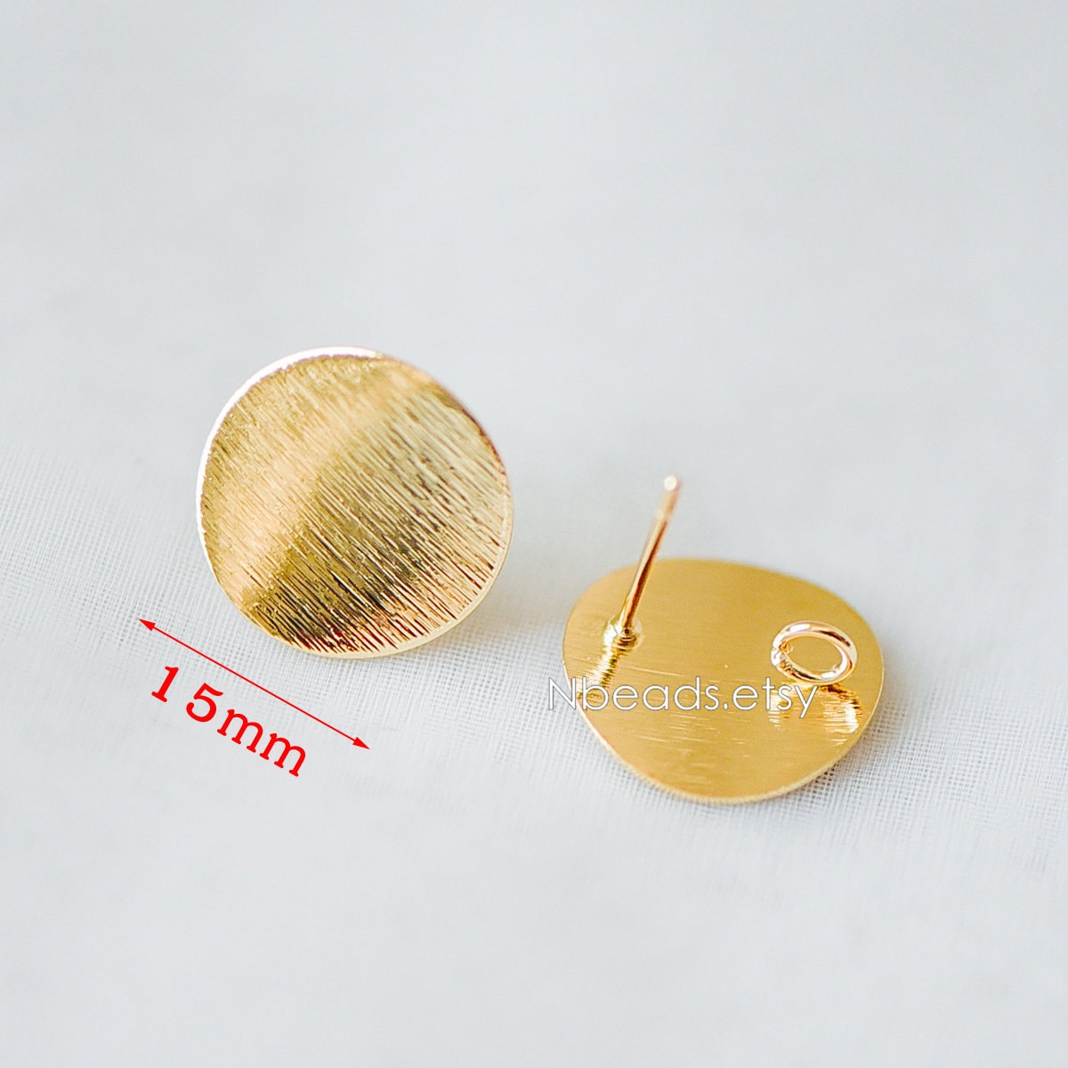 10pcs Brushed Gold Ear Posts with Loops, Real Gold Plated Brass, Triangle Star Round Oval Teardrop Geometric Earring Studs (GB-263)