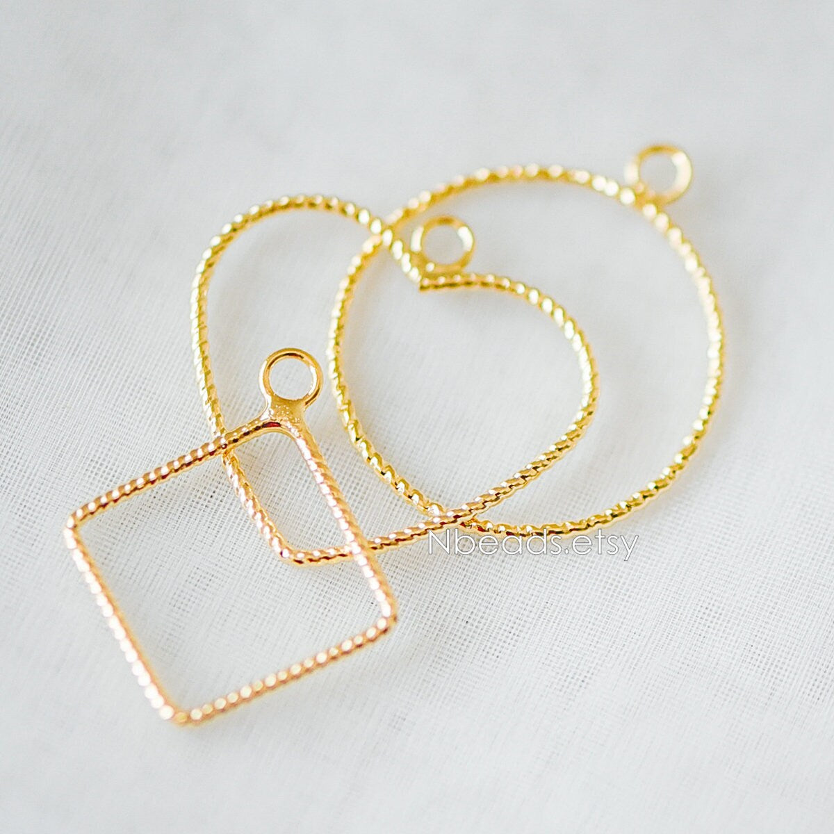 10pcs Gold plated Brass Geometric Pendants, Circle Heart Square Charms, Color Not Easily Tarnish (GB-268)