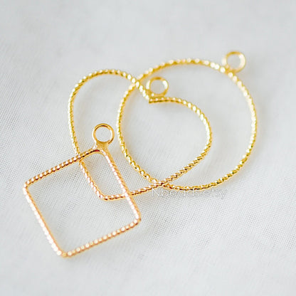 10pcs Gold plated Brass Geometric Pendants, Circle Heart Square Charms, Color Not Easily Tarnish (GB-268)