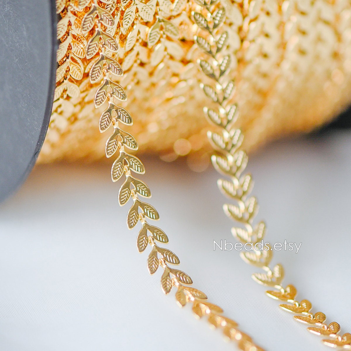 Gold/ Silver plated Brass Leaf Chain, 6.3mm Designer Herringbone Chain (#LK-153)/ 1 Meter=3.3ft