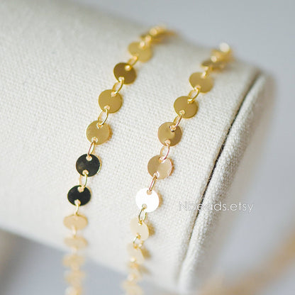 Gold/ Silver tone Round Disc Chains 4mm/ 5mm, Handmade Disk Geometric Chain (#LK-154)/ 1 Meter=3.3 feet