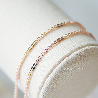 Rose Gold Oval Cable Chains, Real Gold plated Brass Designer Chain, 1.2/ 2.2mm Thin Decorative Chains (#LK-157)/ 1 meter
