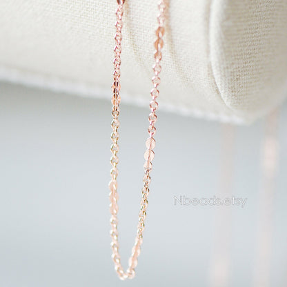 Rose Gold Oval Cable Chains, Real Gold plated Brass Designer Chain, 1.2/ 2.2mm Thin Decorative Chains (#LK-157)/ 1 meter