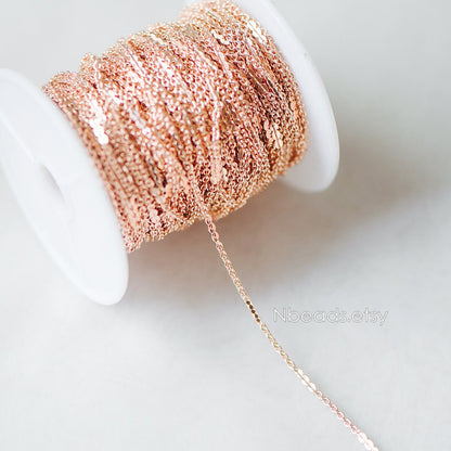 Rose Gold Oval Cable Chains, Real Gold plated Brass Designer Chain, 1.2/ 2.2mm Thin Decorative Chains (#LK-157)/ 1 meter