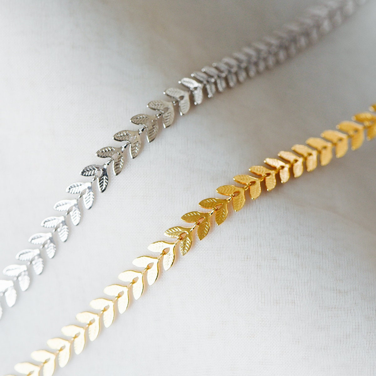 Gold/ Silver plated Brass Leaf Chain, 6.3mm Designer Herringbone Chain (#LK-153)/ 1 Meter=3.3ft