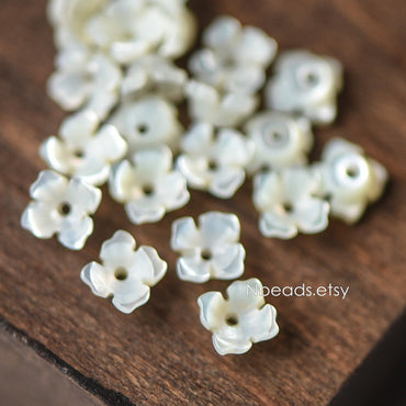 10pcs White Mother of Pearl Tulip 3D Shell Flower Beads 6mm (#V1320)