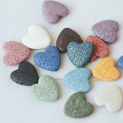Volcanic Stone Heart Beads 20/ 29mm, Natural Lava Beads Wholesale, Rainbow Mix Color (#V6084)