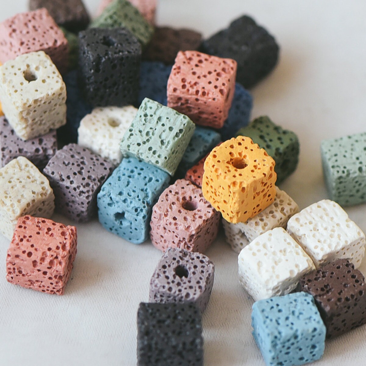 Volcanic Stone Cube Beads 9/ 11mm, Natural Lava Square Beads Wholesale, Rainbow Mix Color (#V6086)/ full strand