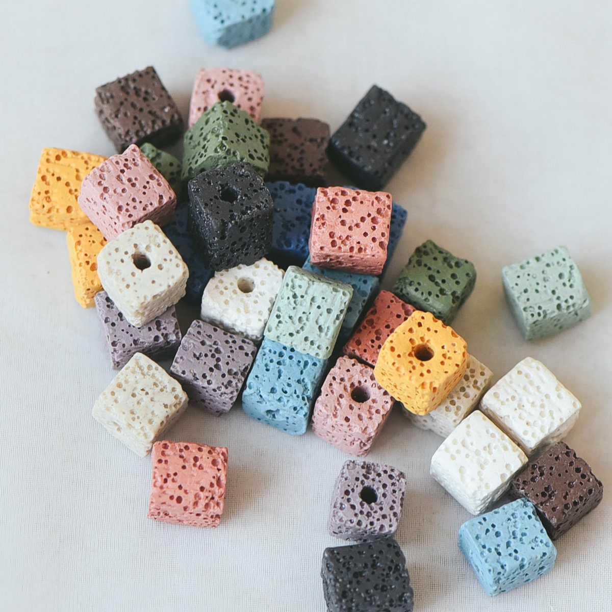 Volcanic Stone Cube Beads 9/ 11mm, Natural Lava Square Beads Wholesale, Rainbow Mix Color (#V6086)/ full strand