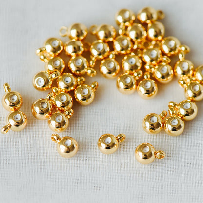 20pcs Rondelle Rubber Stopper Beads with Loop, 3mm/ 4mm, Gold plated Brass Charm Holder Connector (GB-345)
