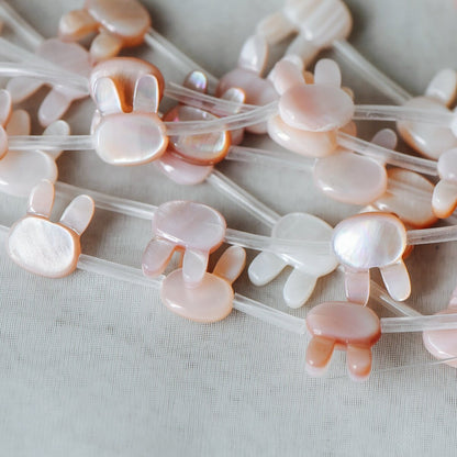10pcs White/ Pink Mother of Pearl Shell Bunny Beads, Cute Rabbit Charms 12mm -(#V1312)