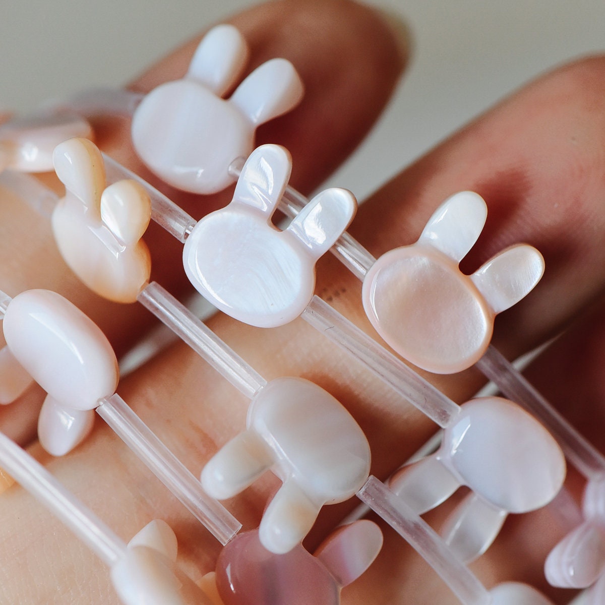 10pcs White/ Pink Mother of Pearl Shell Bunny Beads, Cute Rabbit Charms 12mm -(#V1312)