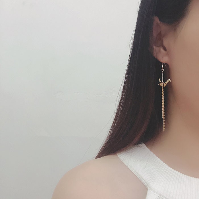 10pcs Origami Paper Crane Charms, Real Gold plated Brass Bird Beads 14/24mm, with A Hole Drilled Through (GB-072)