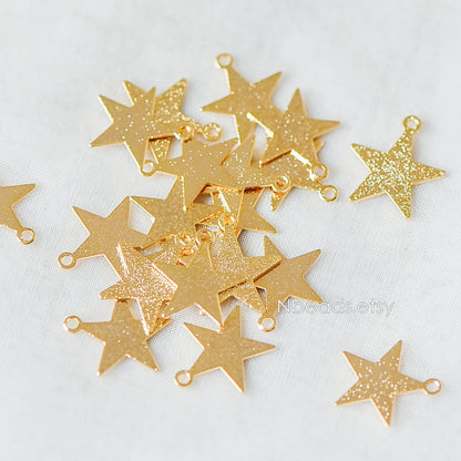 10pcs Gold plated Brass Star Charms 12mm, Matte Flat Star Pendants (GB-300)