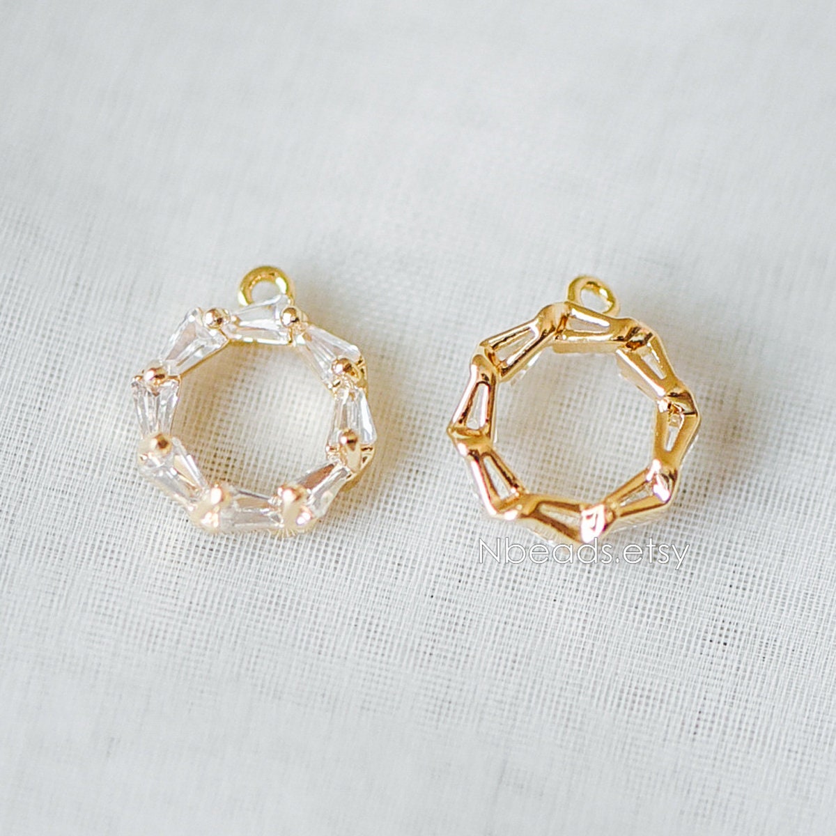 10pcs CZ Pave Gold Circle Charm Pendants 12x10mm, Real Gold plated Brass, Color Not Easily Tarnish (GB-342-3)