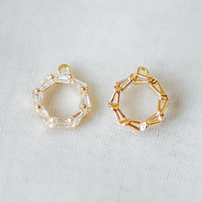 10pcs CZ Pave Gold Circle Charm Pendants 12x10mm, Real Gold plated Brass, Color Not Easily Tarnish (GB-342-3)