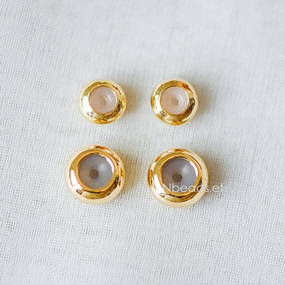 10pcs Gold/ Silver Tone Rondelle Rubber Stopper Beads 4/ 4.5/ 5.5/ 7.5mm, Gold/ Rhodium plated Brass Charm Holder Connector (GB-328)
