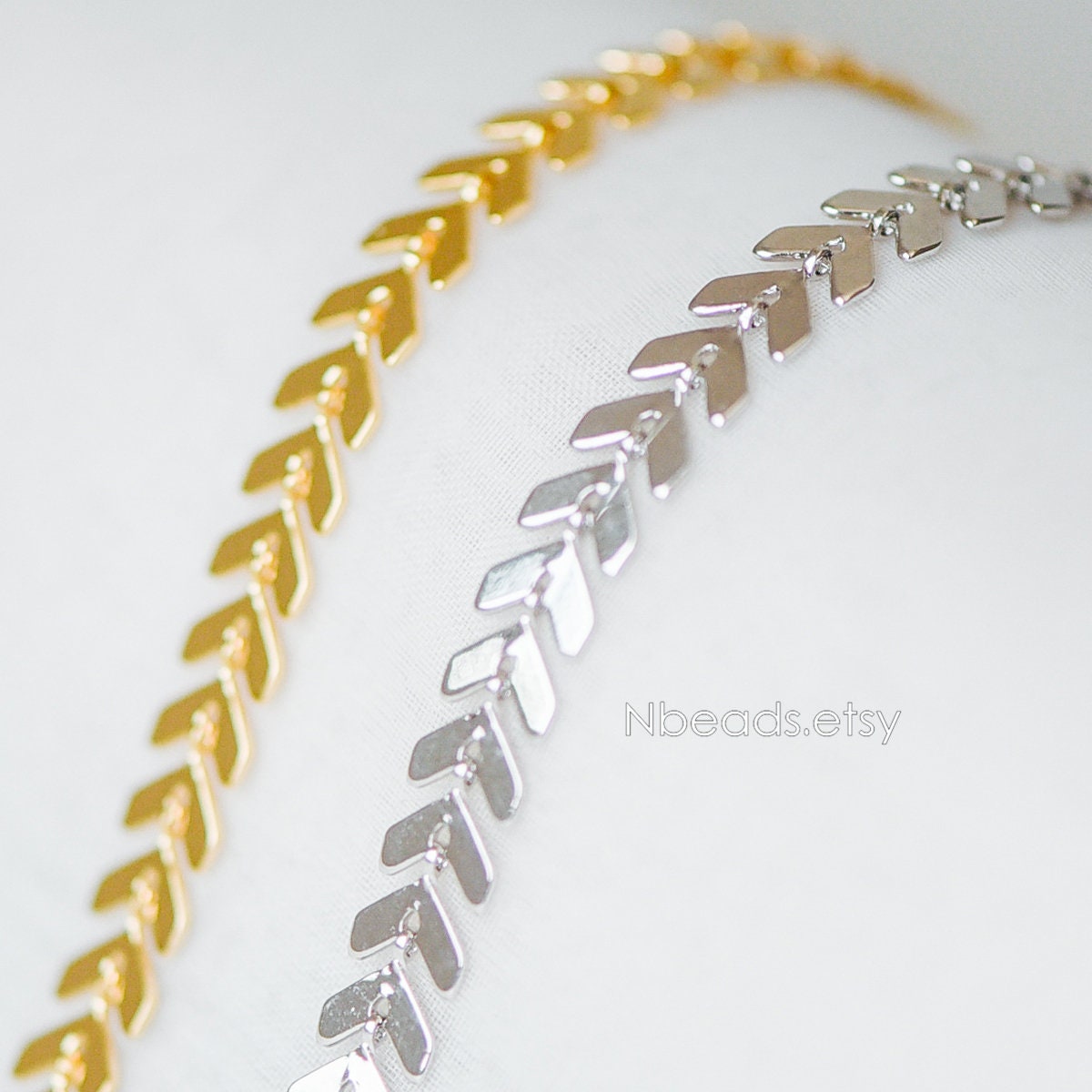 Gold/ Silver/ Rose Gold Flat Chevron Chain 6.3mm, Real Gold/ Rhodium plated Brass, Decorative Herringbone Arrow Chain (#LK-156)/ 1 Meter