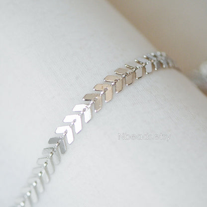 Gold/ Silver/ Rose Gold Flat Chevron Chain 6.3mm, Real Gold/ Rhodium plated Brass, Decorative Herringbone Arrow Chain (#LK-156)/ 1 Meter