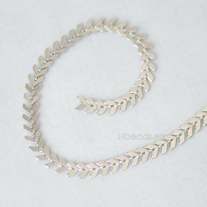 Gold/ Silver/ Rose Gold Flat Chevron Chain 6.3mm, Real Gold/ Rhodium plated Brass, Decorative Herringbone Arrow Chain (#LK-156)/ 1 Meter