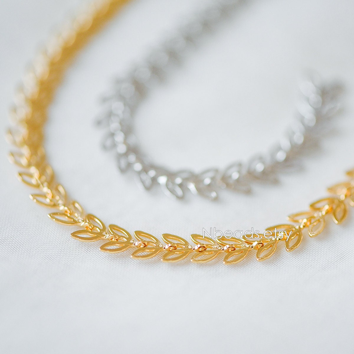Gold/ Silver tone Flat Chevron Chain 6.3mm, Real Gold/ Rhodium plated Brass, Decorative Leaf Chain (#LK-161)/ 1 Meter=3.3ft