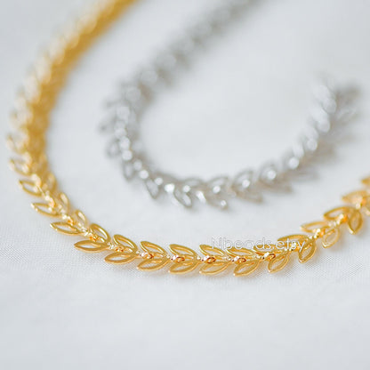 Gold/ Silver tone Flat Chevron Chain 6.3mm, Real Gold/ Rhodium plated Brass, Decorative Leaf Chain (#LK-161)/ 1 Meter=3.3ft