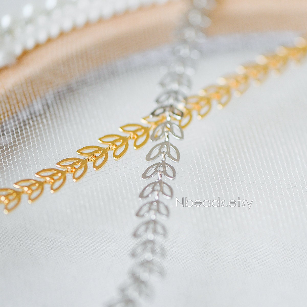Gold/ Silver tone Flat Chevron Chain 6.3mm, Real Gold/ Rhodium plated Brass, Decorative Leaf Chain (#LK-161)/ 1 Meter=3.3ft