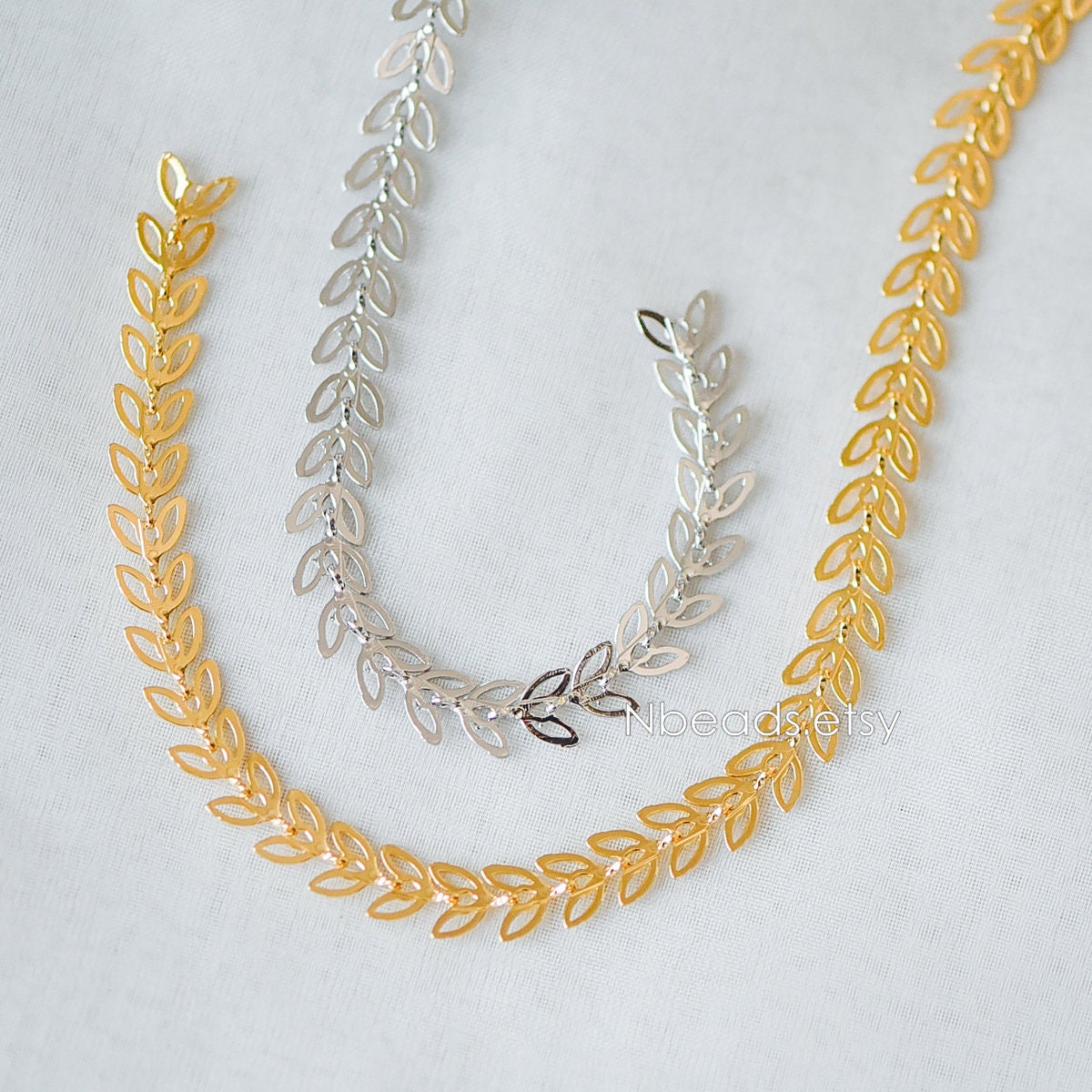 Gold/ Silver tone Flat Chevron Chain 6.3mm, Real Gold/ Rhodium plated Brass, Decorative Leaf Chain (#LK-161)/ 1 Meter=3.3ft