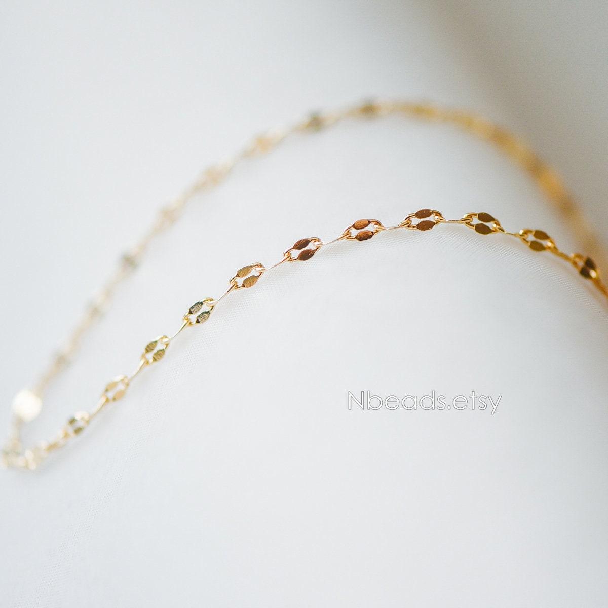 Gold Flat Cable Chains 1.6/ 2.1/ 2.3mm, 18K Gold plated Brass, Dainty Oval Linked Chains (#LK-163)/ 1 Meter=3.3 ft