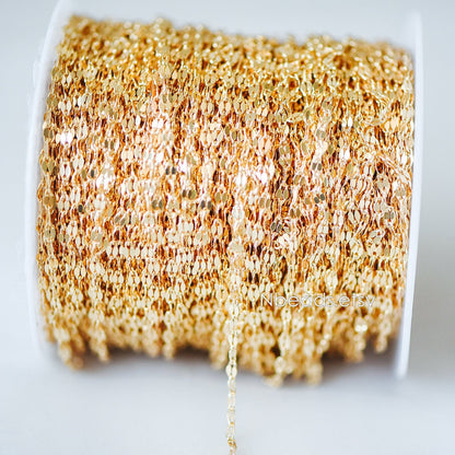 Gold Flat Cable Chains 1.6/ 2.1/ 2.3mm, 18K Gold plated Brass, Dainty Oval Linked Chains (#LK-163)/ 1 Meter=3.3 ft