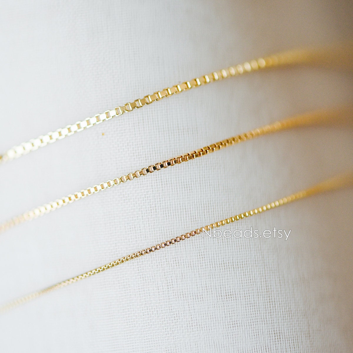 Gold plated Brass Box Chains, 0.7/ 0.8/ 0.9/ 1mm Thin, Color Not Easily Tarnish (#LK-166)/ 1 Meter=3.3 ft