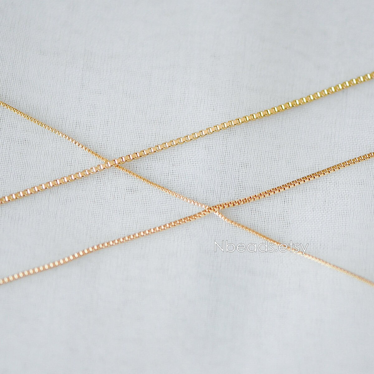 Gold plated Brass Box Chains, 0.7/ 0.8/ 0.9/ 1mm Thin, Color Not Easily Tarnish (#LK-166)/ 1 Meter=3.3 ft