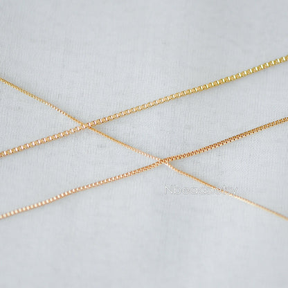 Gold plated Brass Box Chains, 0.7/ 0.8/ 0.9/ 1mm Thin, Color Not Easily Tarnish (#LK-166)/ 1 Meter=3.3 ft
