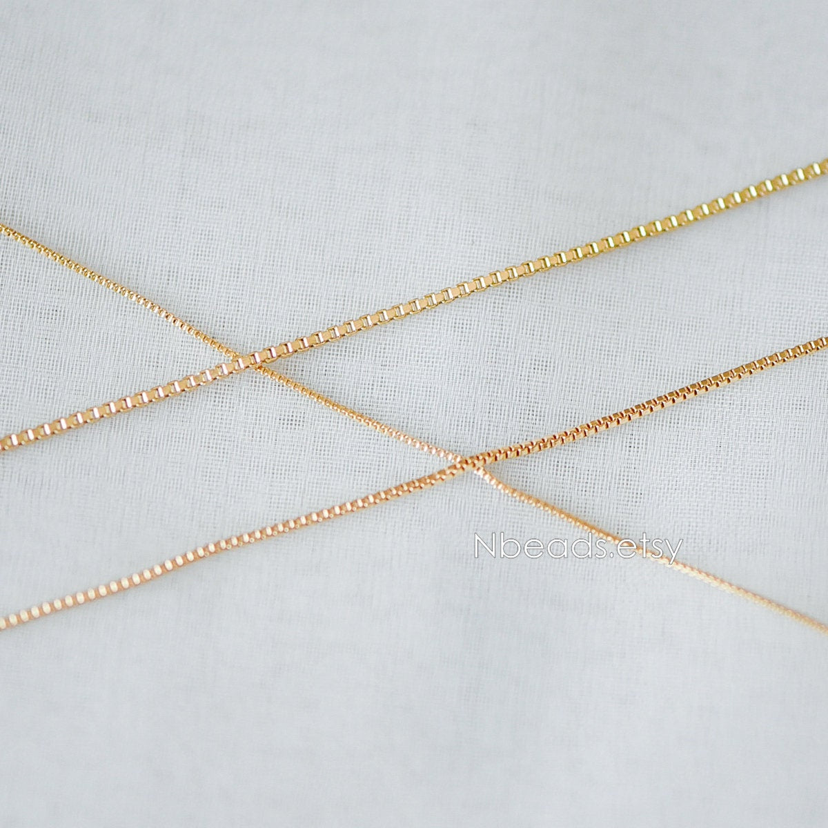 Gold plated Brass Box Chains, 0.7/ 0.8/ 0.9/ 1mm Thin, Color Not Easily Tarnish (#LK-166)/ 1 Meter=3.3 ft