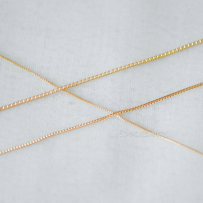 Gold plated Brass Box Chains, 0.7/ 0.8/ 0.9/ 1mm Thin, Color Not Easily Tarnish (#LK-166)/ 1 Meter=3.3 ft
