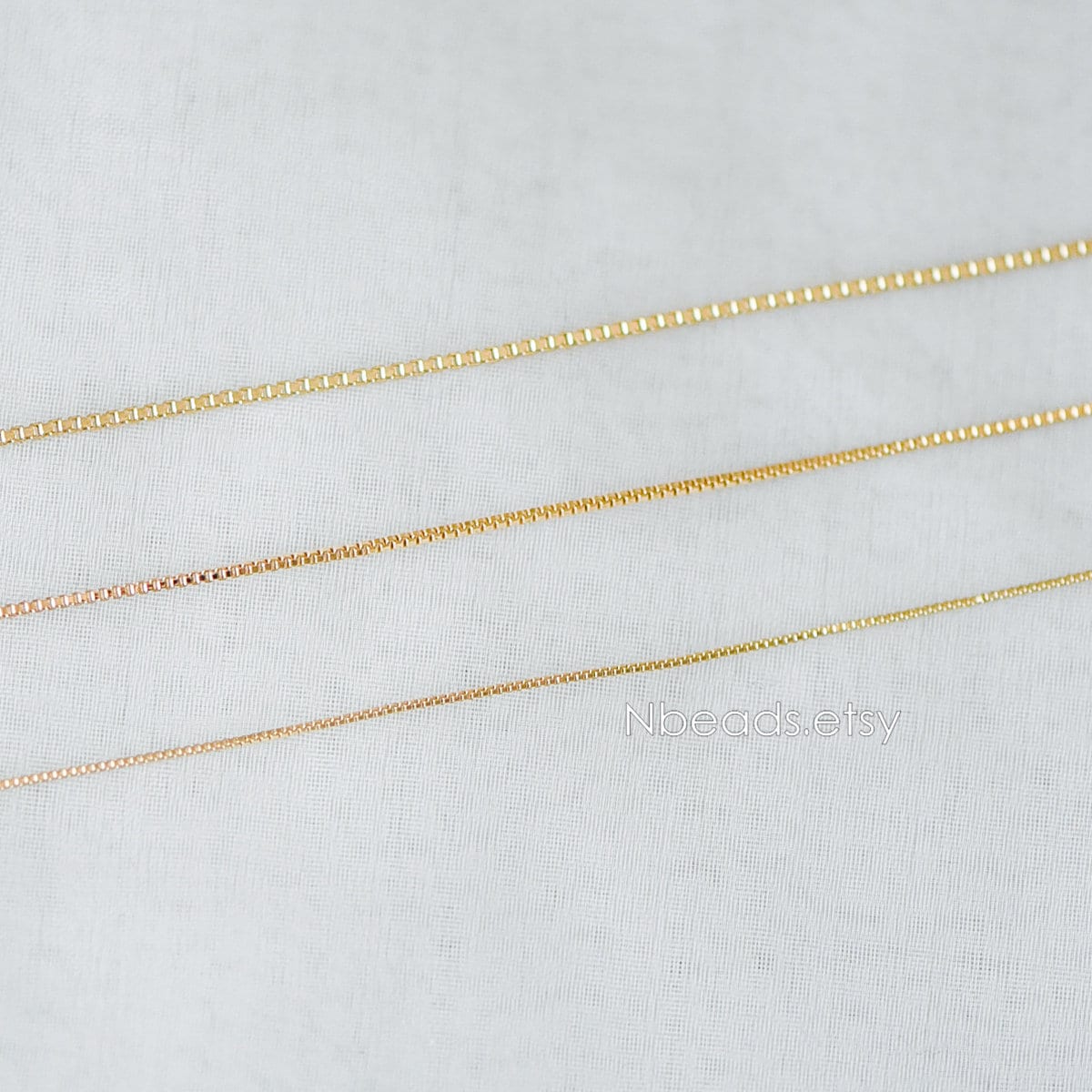 Gold plated Brass Box Chains, 0.7/ 0.8/ 0.9/ 1mm Thin, Color Not Easily Tarnish (#LK-166)/ 1 Meter=3.3 ft
