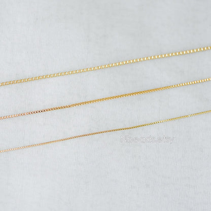 Gold plated Brass Box Chains, 0.7/ 0.8/ 0.9/ 1mm Thin, Color Not Easily Tarnish (#LK-166)/ 1 Meter=3.3 ft
