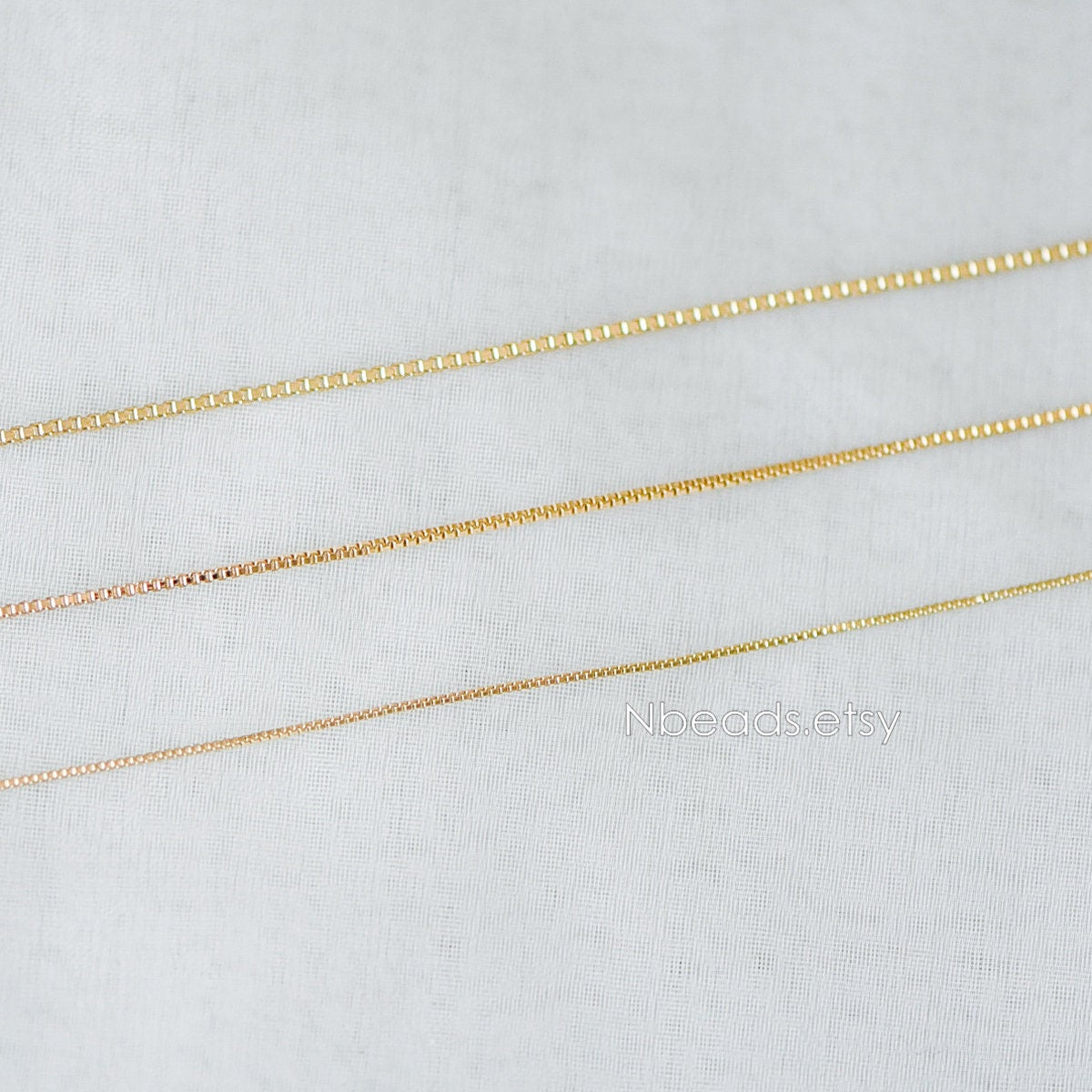 Gold plated Brass Box Chains, 0.7/ 0.8/ 0.9/ 1mm Thin, Color Not Easily Tarnish (#LK-166)/ 1 Meter=3.3 ft