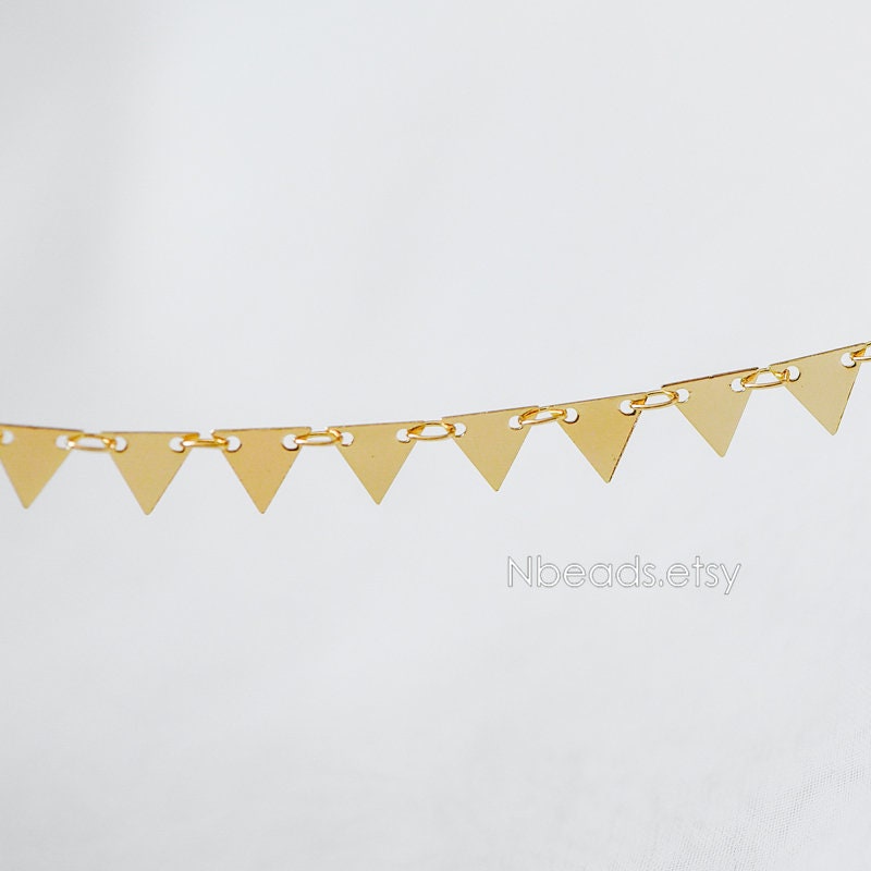 Gold plated Brass Triangle Chains 7.5mm, Handmade Cable Link Geometric Chain, Lead Nickel Free (#LK-144)/ 1 Meter=3.3 ft