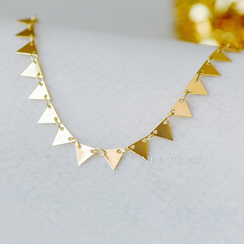 Gold plated Brass Triangle Chains 7.5mm, Handmade Cable Link Geometric Chain, Lead Nickel Free (#LK-144)/ 1 Meter=3.3 ft