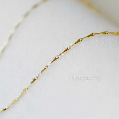 Gold plated Brass Bar Chain 1.2/ 1.3mm Thin, Color Not Easily Tarnish, Lead Nickel Free (#LK-167)/ 1 Meter=3.3 ft
