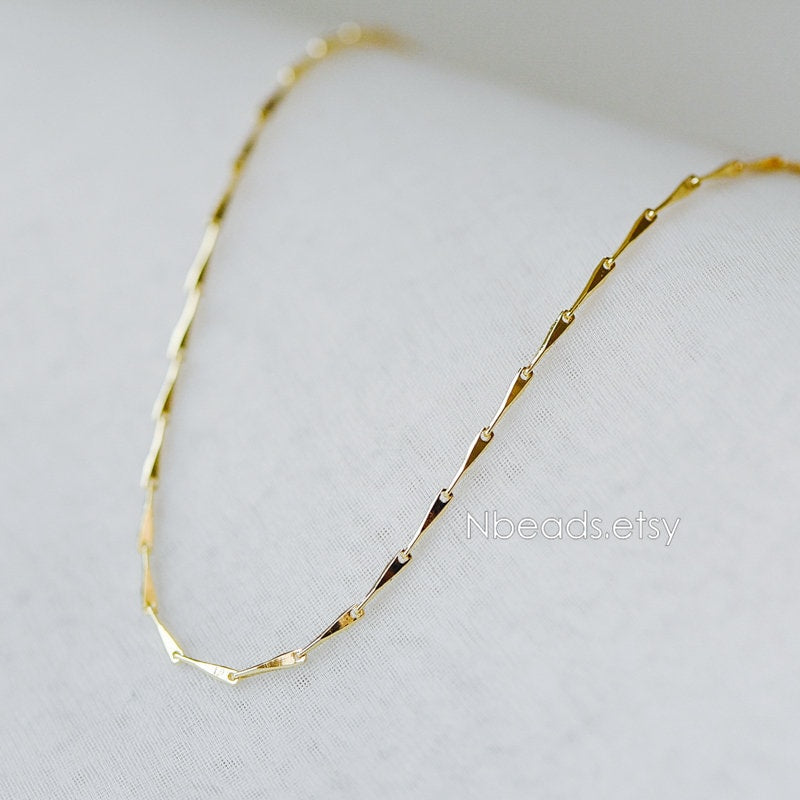 Gold plated Brass Bar Chain 1.2/ 1.3mm Thin, Color Not Easily Tarnish, Lead Nickel Free (#LK-167)/ 1 Meter=3.3 ft