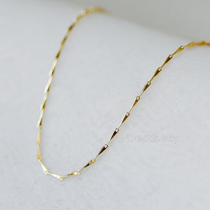 Gold plated Brass Bar Chain 1.2/ 1.3mm Thin, Color Not Easily Tarnish, Lead Nickel Free (#LK-167)/ 1 Meter=3.3 ft