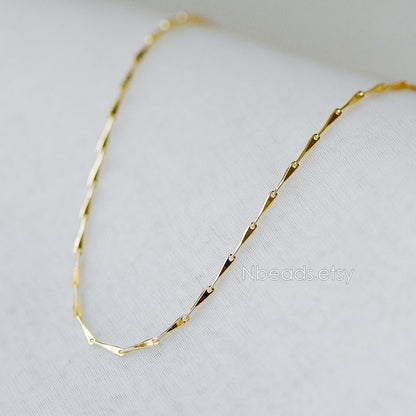 Gold plated Brass Bar Chain 1.2/ 1.3mm Thin, Color Not Easily Tarnish, Lead Nickel Free (#LK-167)/ 1 Meter=3.3 ft