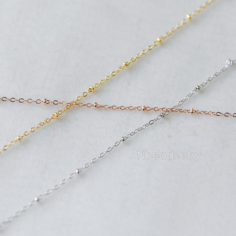 Satellite Chains Wholesale, 1.7mm Cable Chain with 2.2mm Beads, Gold/ Silver/ Rose Gold plated Brass (#LK-169)/ 1 Meter=3.3 ft