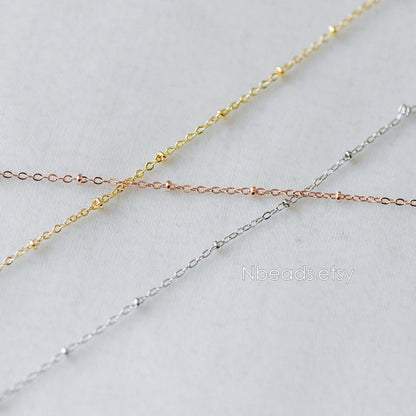 Satellite Chains Wholesale, 1.7mm Cable Chain with 2.2mm Beads, Gold/ Silver/ Rose Gold plated Brass (#LK-169)/ 1 Meter=3.3 ft