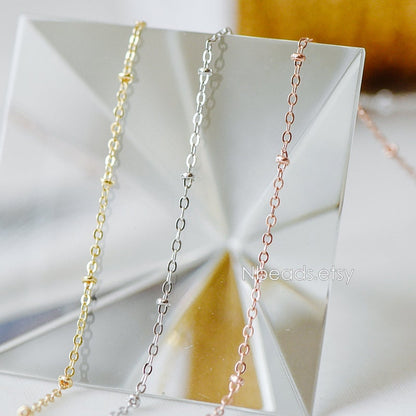 Satellite Chains Wholesale, 1.7mm Cable Chain with 2.2mm Beads, Gold/ Silver/ Rose Gold plated Brass (#LK-169)/ 1 Meter=3.3 ft